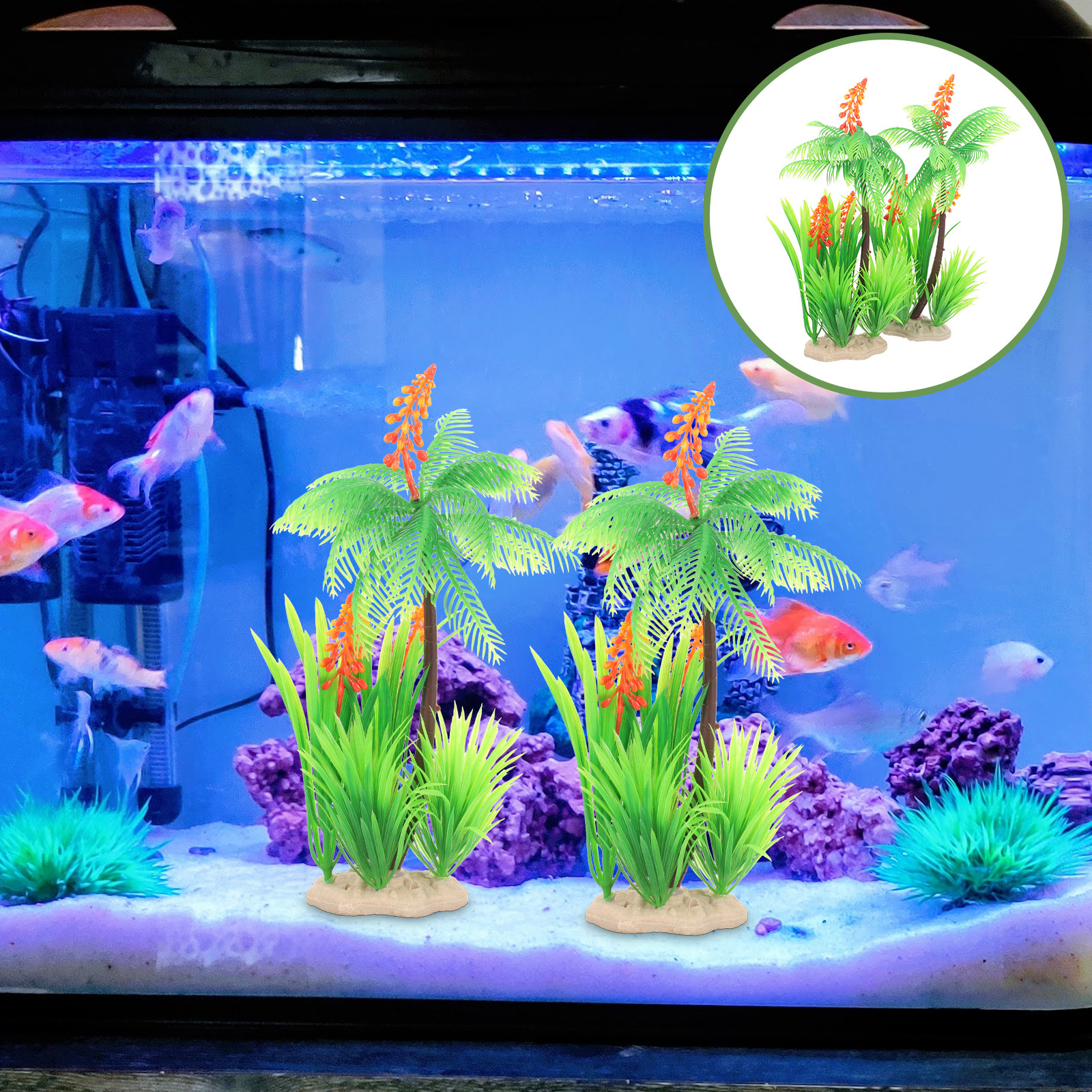 2Pcs Realistic Plastic Palm Tr - đánh giá và giá Non Planted Aquarium Fish