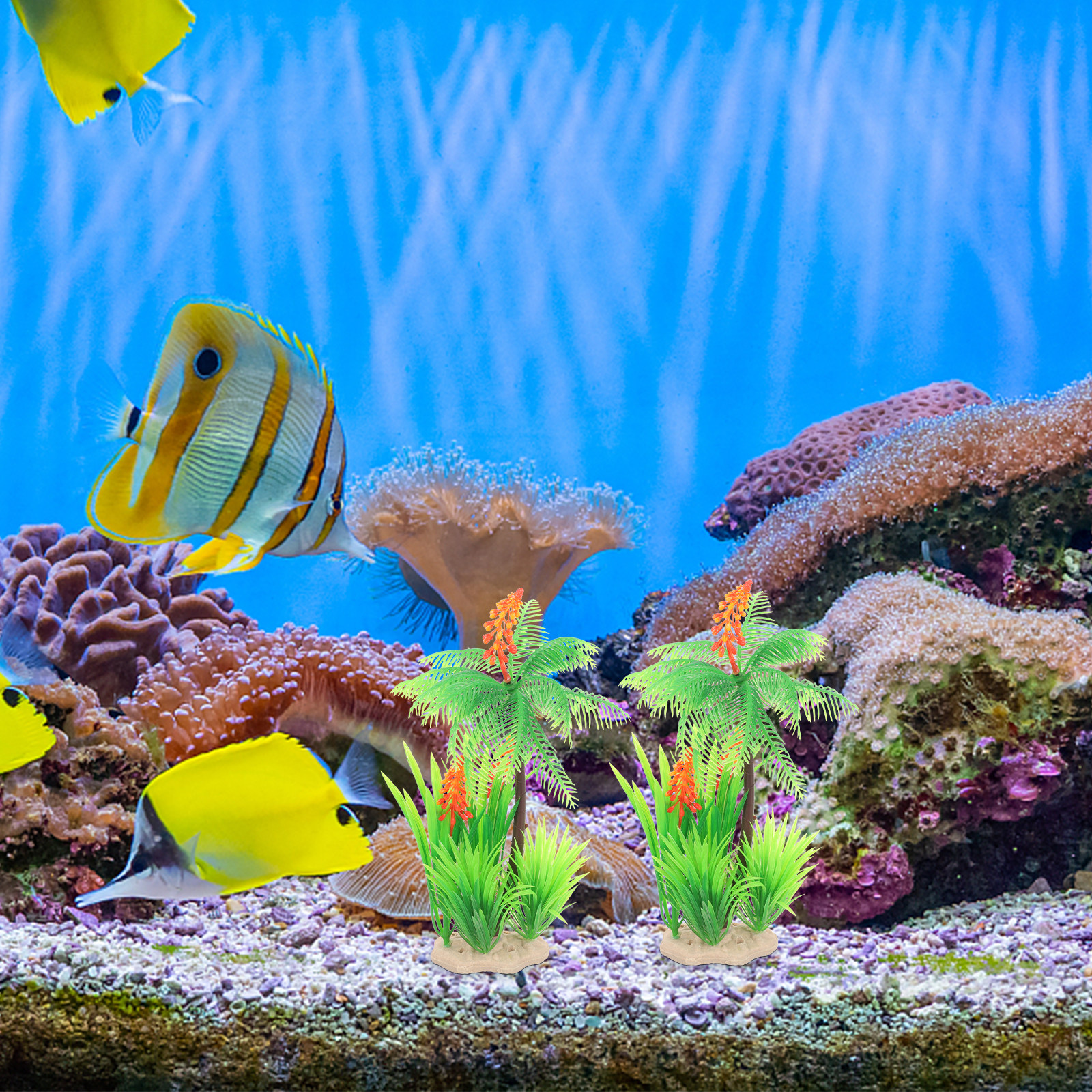 2Pcs Realistic Plastic Palm Tr - đánh giá và giá Non Planted Aquarium Fish