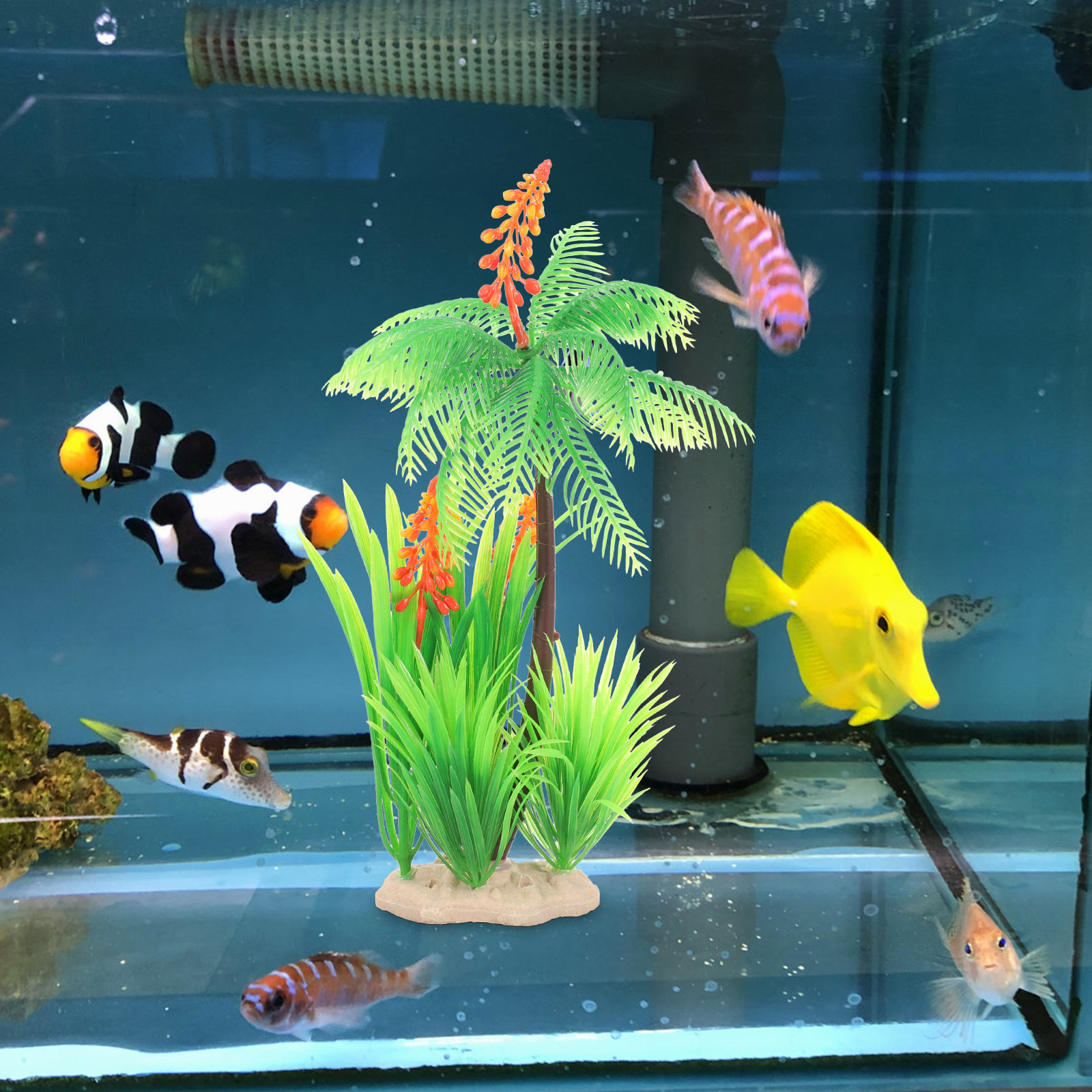 2Pcs Realistic Plastic Palm Tr - đánh giá và giá Non Planted Aquarium Fish